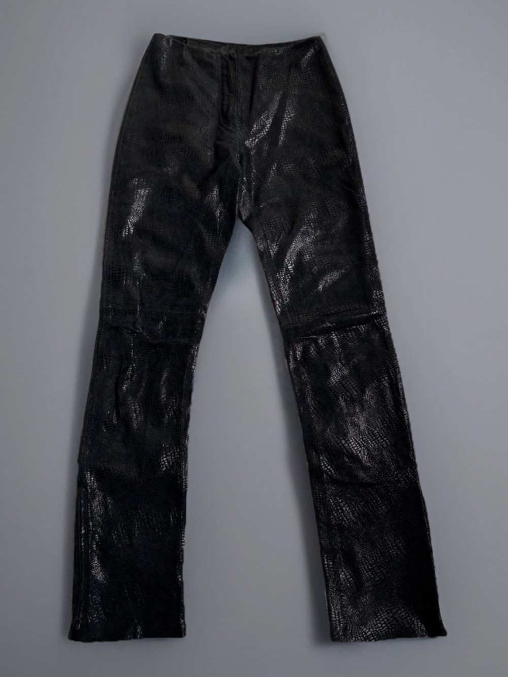 Bebe Pants 0 Black Real Geniuine Leather High Waist Straight Leg Snake Skin